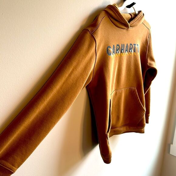 Carhartt Boys Hoodie with Carhartt Logo Size Large 14/16 Tan - Picture 2 of 5